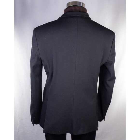 Zara Bazer Mens Sz 40 Solid Black One Button Sport Coat Jacket Blazer Poly Blend - Picture 9 of 15